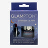 Glampton overnight lip mask set in blue packaging with the jar and applicator visible through the window.