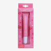 Glampton Pout Perfect lip treatment packaging on a pink background with heart and kiss designs in a soft gray background