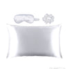 Glampton Satin Sleep Set in White with pillowcase eye mask and scrunchie.